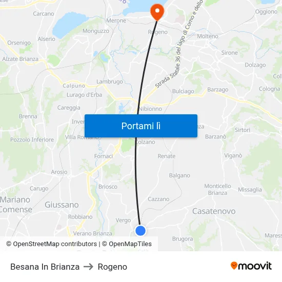 Besana In Brianza to Rogeno map