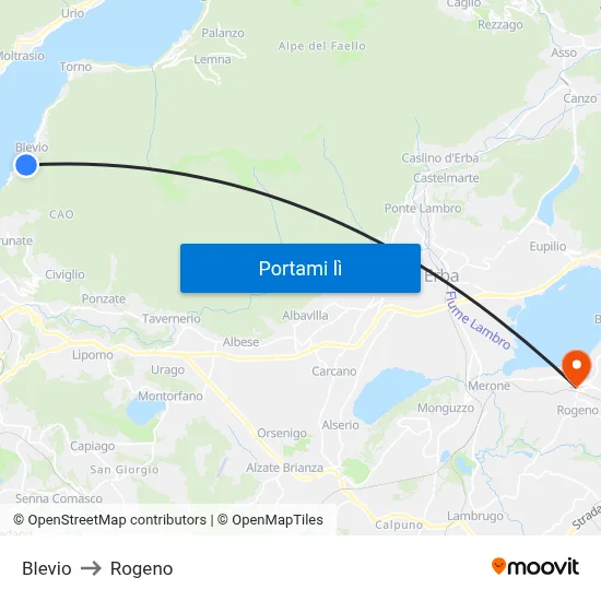 Blevio to Rogeno map