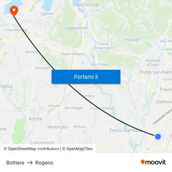 Boltiere to Rogeno map