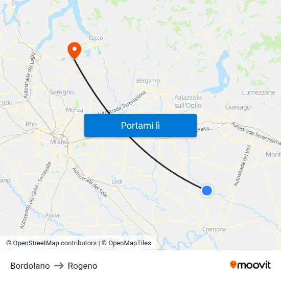 Bordolano to Rogeno map