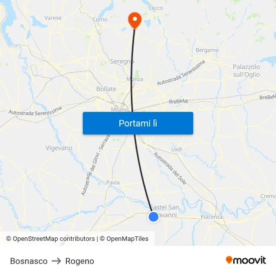 Bosnasco to Rogeno map