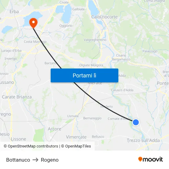 Bottanuco to Rogeno map