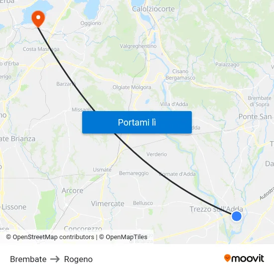 Brembate to Rogeno map