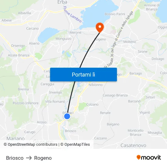 Briosco to Rogeno map