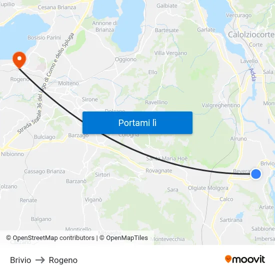 Brivio to Rogeno map
