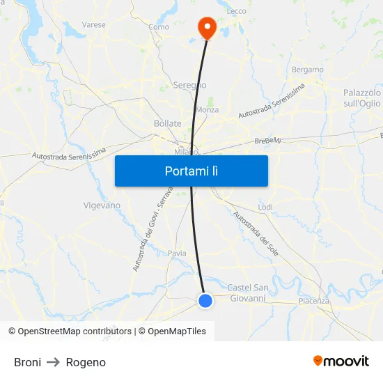 Broni to Rogeno map
