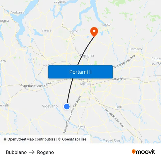 Bubbiano to Rogeno map