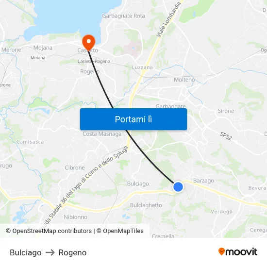 Bulciago to Rogeno map