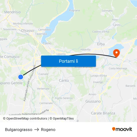 Bulgarograsso to Rogeno map