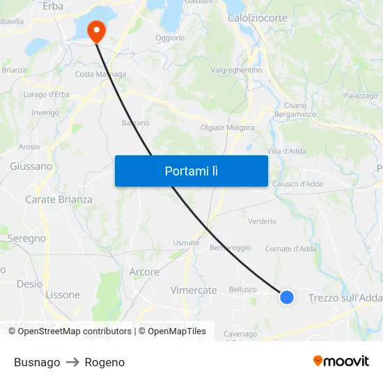 Busnago to Rogeno map