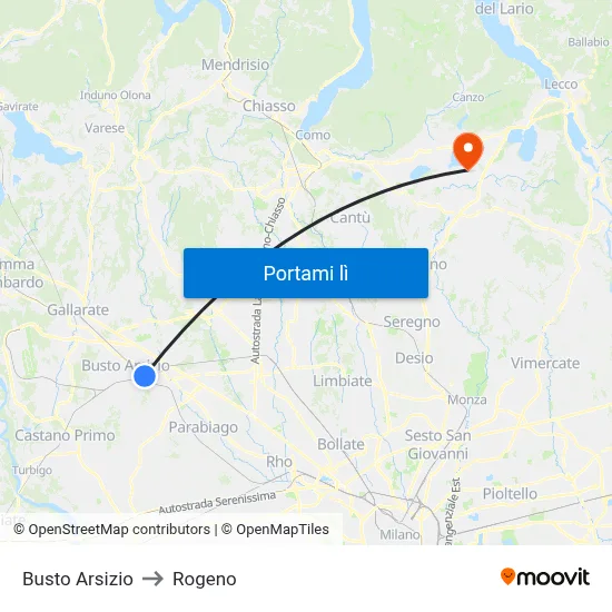Busto Arsizio to Rogeno map