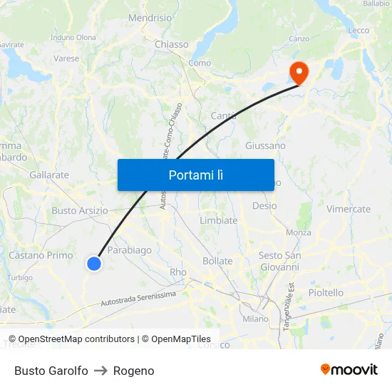 Busto Garolfo to Rogeno map