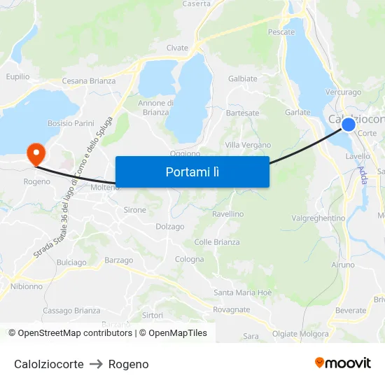 Calolziocorte to Rogeno map