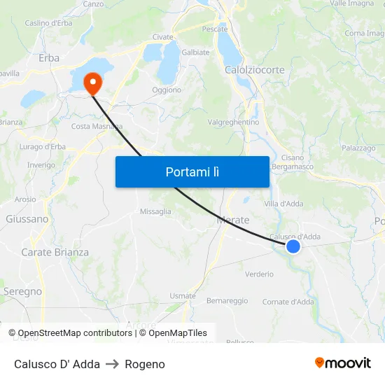 Calusco D' Adda to Rogeno map