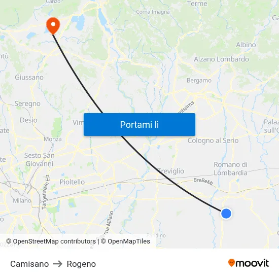 Camisano to Rogeno map