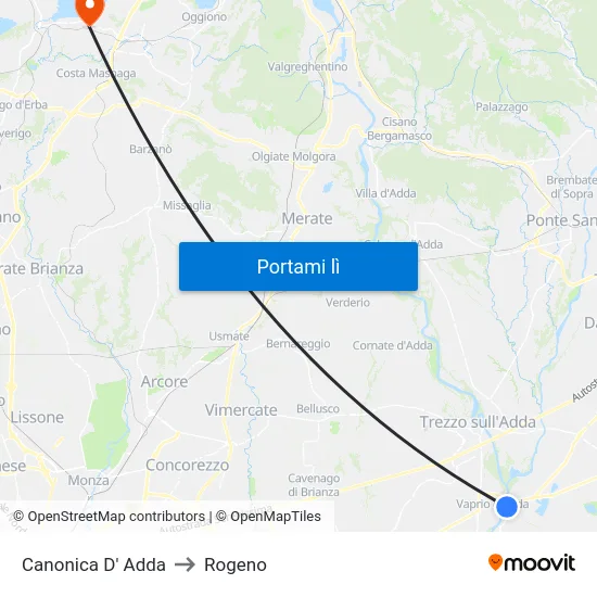 Canonica D' Adda to Rogeno map