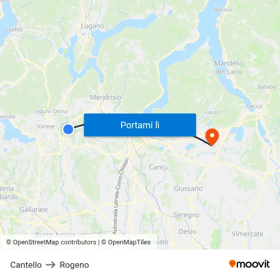 Cantello to Rogeno map