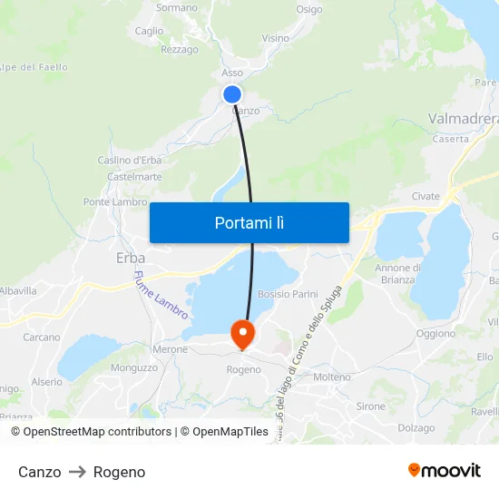 Canzo to Rogeno map