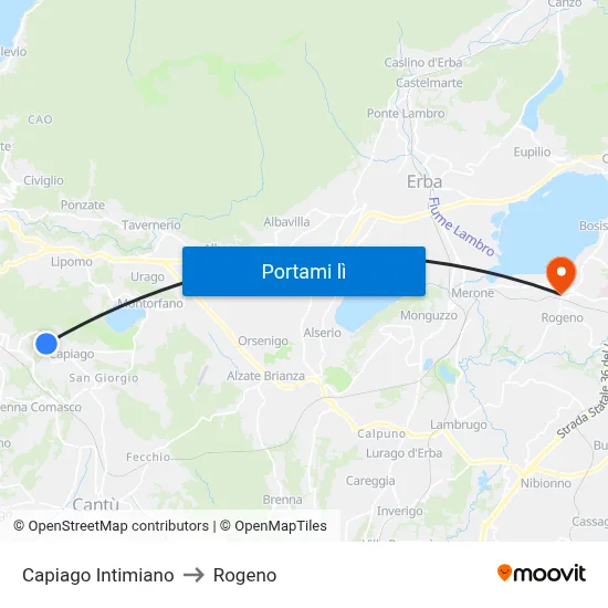 Capiago Intimiano to Rogeno map