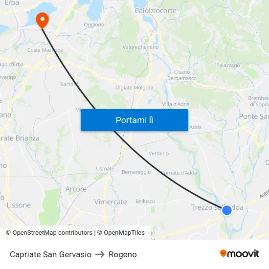 Capriate San Gervasio to Rogeno map