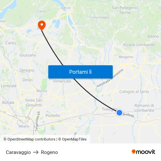 Caravaggio to Rogeno map