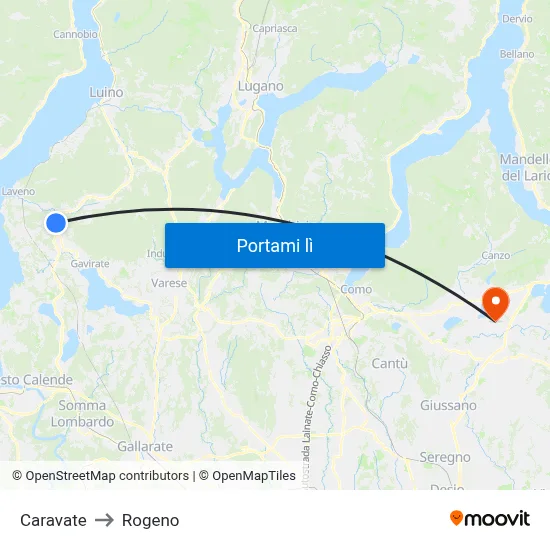 Caravate to Rogeno map