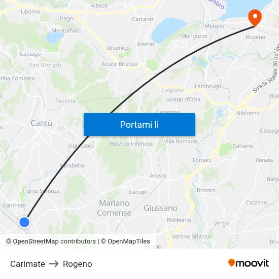 Carimate to Rogeno map
