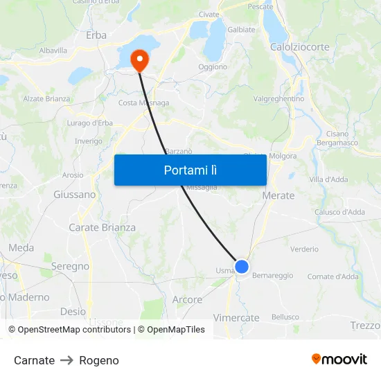 Carnate to Rogeno map