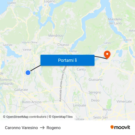 Caronno Varesino to Rogeno map
