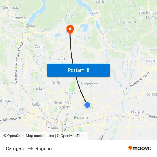Carugate to Rogeno map