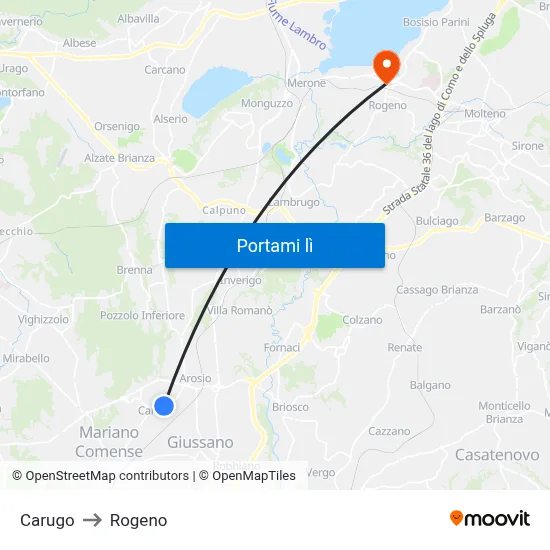 Carugo to Rogeno map