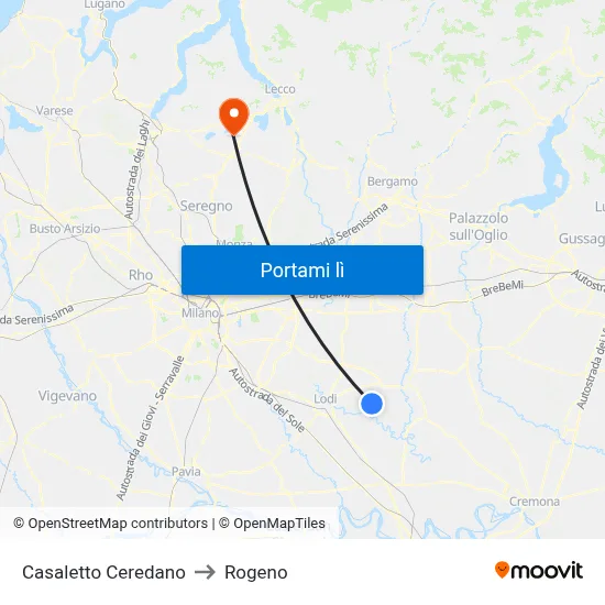 Casaletto Ceredano to Rogeno map