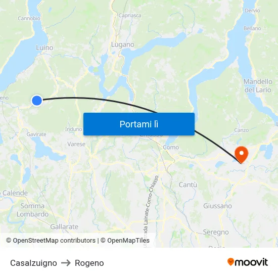 Casalzuigno to Rogeno map