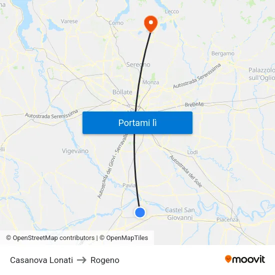 Casanova Lonati to Rogeno map