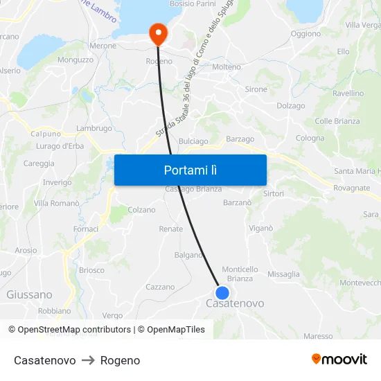 Casatenovo to Rogeno map