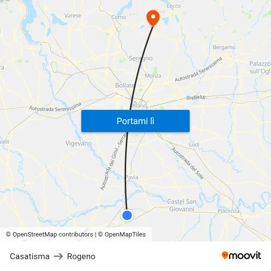 Casatisma to Rogeno map
