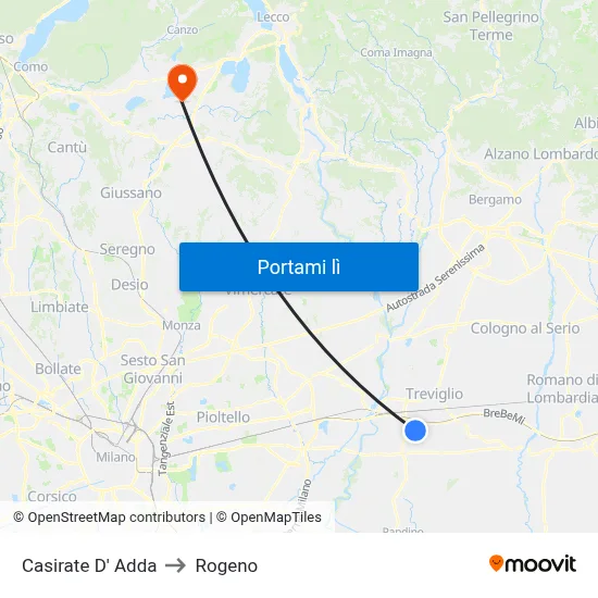 Casirate D' Adda to Rogeno map