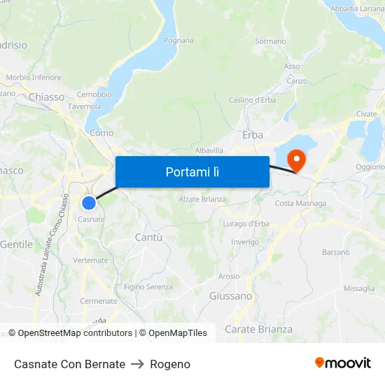Casnate Con Bernate to Rogeno map