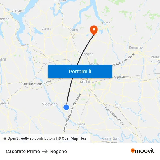 Casorate Primo to Rogeno map