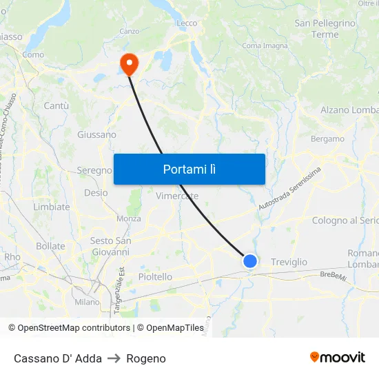 Cassano D' Adda to Rogeno map