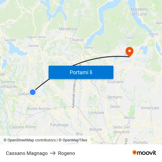 Cassano Magnago to Rogeno map