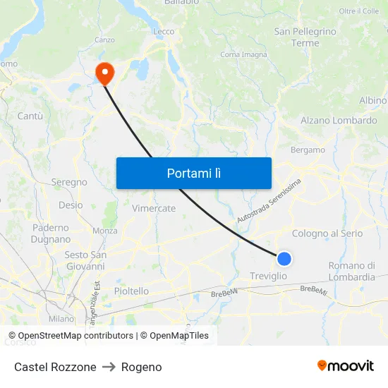 Castel Rozzone to Rogeno map