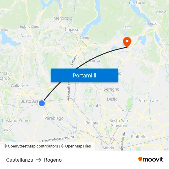 Castellanza to Rogeno map