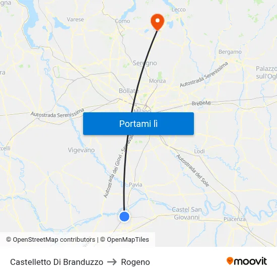 Castelletto Di Branduzzo to Rogeno map