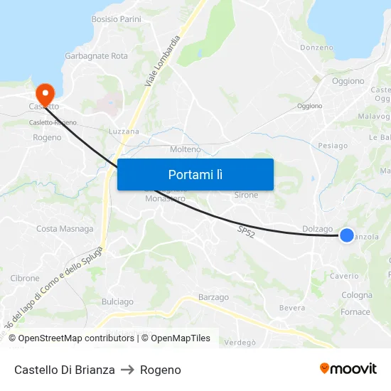 Castello Di Brianza to Rogeno map