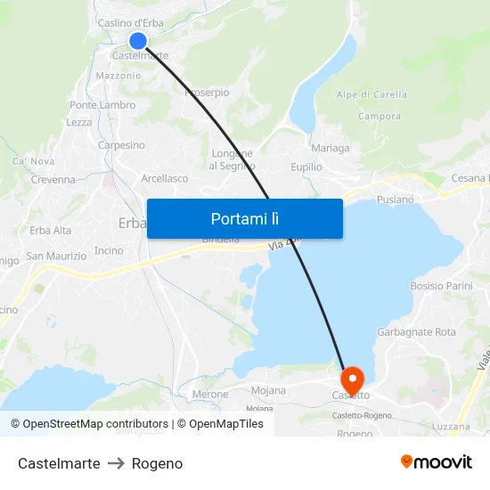 Castelmarte to Rogeno map