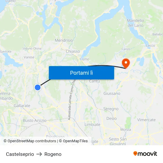 Castelseprio to Rogeno map