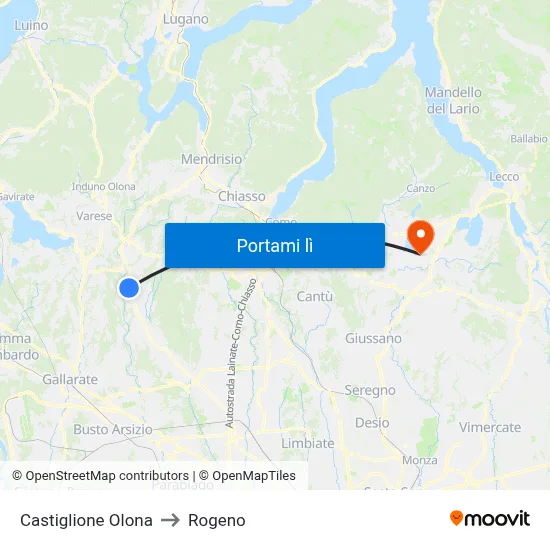 Castiglione Olona to Rogeno map