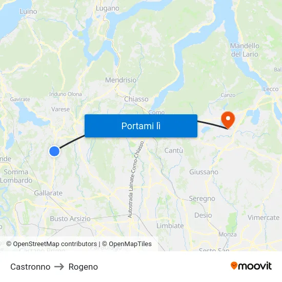 Castronno to Rogeno map