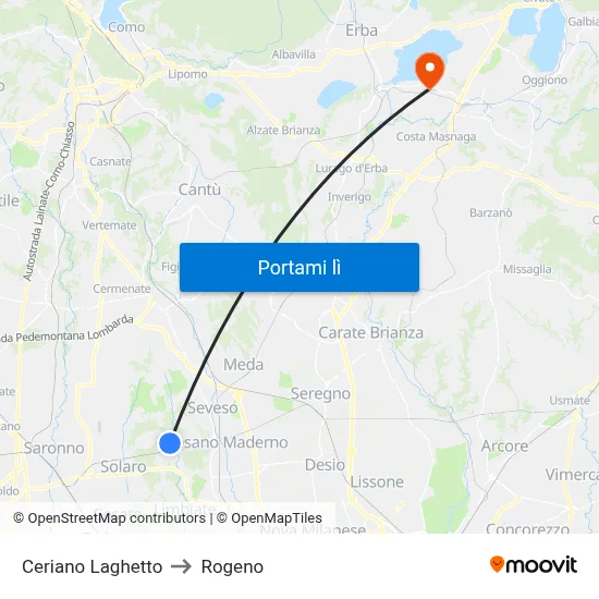 Ceriano Laghetto to Rogeno map